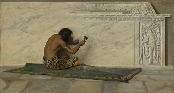 An Aztec Sculptor  by George De Forest Brush - Hand-Painted Oil Painting Reproduction