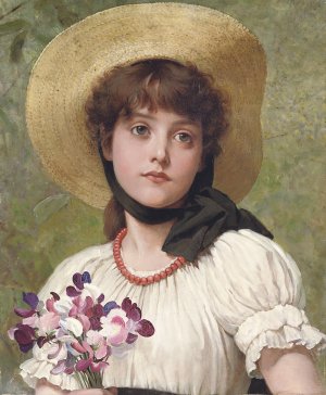 Sweetpeas by George Dunlop Leslie Oil Painting