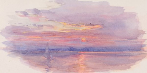Sunset, Caernarvon, North Wales  by George Elbert Burr - Hand-Painted Oil Painting Reproduction