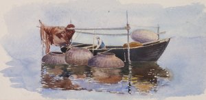 Untitled-Fishing Boat by George Elbert Burr Oil Painting
