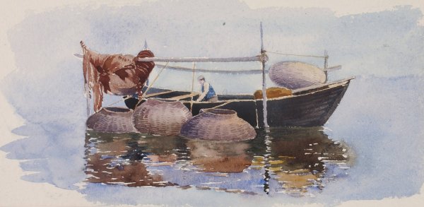 Untitled-Fishing Boat  by George Elbert Burr - Hand-Painted Oil Painting Reproduction