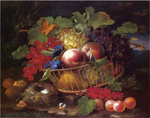 Still Life with Fruit, Butterflies and Bird's Nest by George Forster - Oil Painting Reproduction
