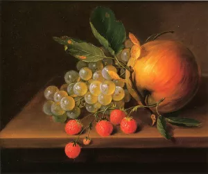 Still Life with Grapes, Apple and Strawberries by George Forster - Oil Painting Reproduction