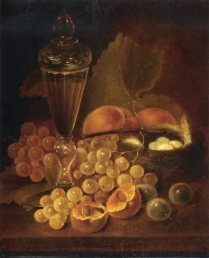Still Life with Grapes, Peaches, Decanter and Nest of Eggs by George Forster - Oil Painting Reproduction