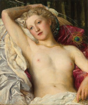 A Study with the Peacock's Feathers by George Frederic Watts Oil Painting