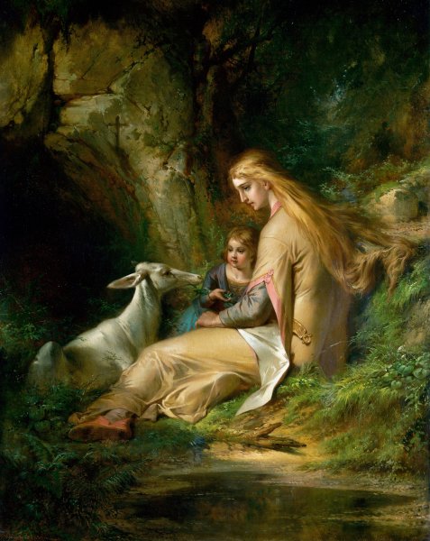 St. Genevieve of Brabant in The Forest  by George Frederick Bensell - Hand-Painted Oil Painting Reproduction