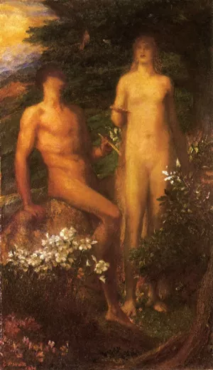 Adam and Eve before the Temptation also known as Naked and Not Ashamed by George Frederick Watts Adam and Eve before the Temptation also known as Naked and Not Ashamed Oil painting by George Frederick Watts