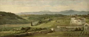 Panoramic Landscape with a Farmhouse Oil painting by George Frederick Watts