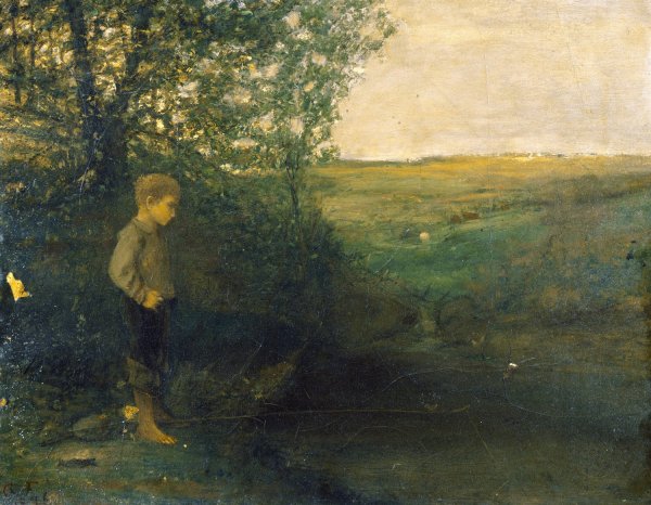 Boy Fishing by George Fuller - Hand-Painted Oil Painting Reproduction