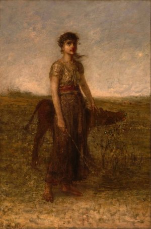 Girl and Calf by George Fuller Oil Painting