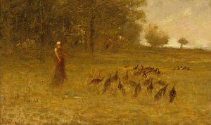 Girl with Turkeys by George Fuller Oil Painting