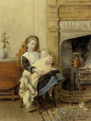 Minding Baby by George Goodwin Kilburne - Oil Painting Reproduction