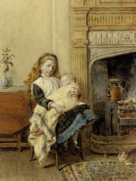 Main Product Photo of Minding Baby Painting by George Goodwin Kilburne
