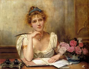Penning A Letter by George Goodwin Kilburne Oil Painting