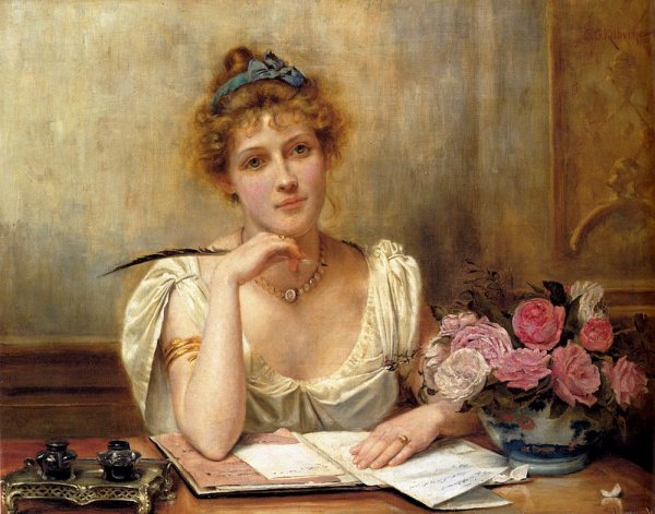 Main Product Photo of Penning A Letter Painting by George Goodwin Kilburne