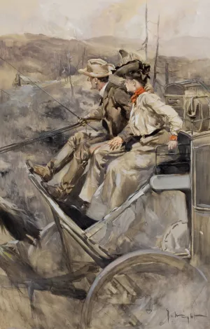 Couple on Stagecoach by George Hand Wright Oil Painting