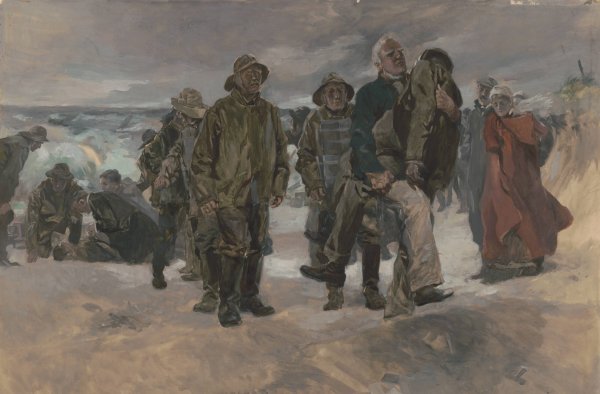 Main Product Photo of The Captain started up the dune with the bedraggled body of the unconscious man  Painting by George Hand Wright
