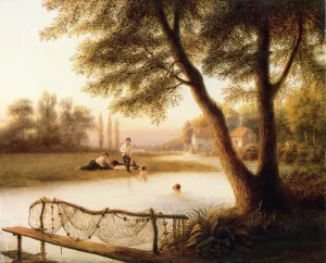 Sunset - Boys Bathing by George Harvey - Oil Painting Reproduction