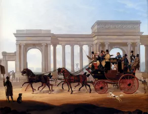 The Defiance Coach At Hyde Park Corner by George Hawley Hallowell Oil Painting