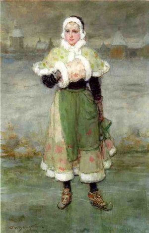 Woman on Skates Oil painting by George Hawley Hallowell