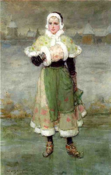 Woman on Skates by George Hawley Hallowell - Hand-Painted Oil Painting Reproduction