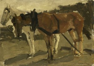 A Brown and a White Horse in Scheveningen by George Hendrik Breitner Oil Painting