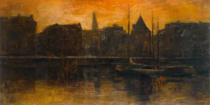 A View of the Prins Hendrikkade with the Schreierstoren, Amsterdam by George Hendrik Breitner - Oil Painting Reproduction