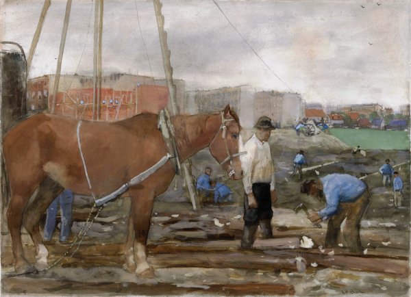 Bouwterrein Oud-West te Amsterdam  by George Hendrik Breitner - Hand-Painted Oil Painting Reproduction