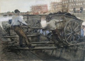 Labourers Pulling a Heavily Laden Cart on Jacob van Lennepkade, Amsterdam, by George Hendrik Breitner Oil Painting