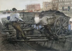 Labourers Pulling a Heavily Laden Cart on Jacob van Lennepkade, Amsterdam, by George Hendrik Breitner Oil Painting