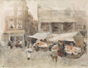Markt met bloemenstalletjes by George Hendrik Breitner Oil Painting