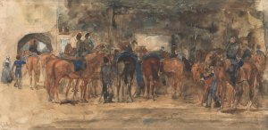 Rustende cavalerie op een plein by George Hendrik Breitner Oil Painting