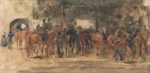 Rustende cavalerie op een plein Oil painting by George Hendrik Breitner