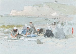 Washerwomen on the Beach at Etretat by George Henry Boughton Oil Painting
