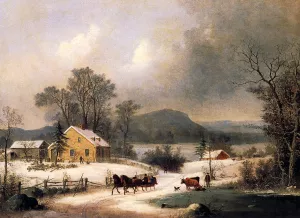 A Sleigh Ride in the Snow by George Henry Durrie Oil Painting