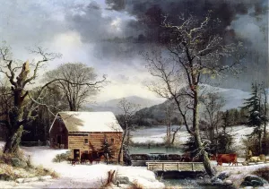 At the Mill, Winter by George Henry Durrie - Oil Painting Reproduction