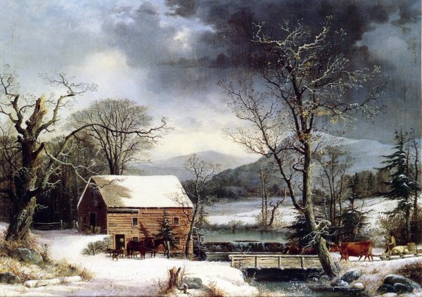 At the Mill, Winter by George Henry Durrie - Hand-Painted Oil Painting Reproduction