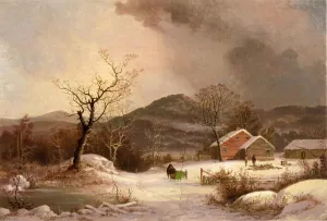 Farmstead and Sleigh in Winter by George Henry Durrie Oil Painting