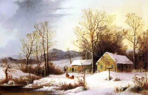 Farmstead in Winter by George Henry Durrie Oil Painting