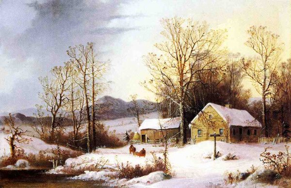 Farmstead in Winter by George Henry Durrie - Hand-Painted Oil Painting Reproduction