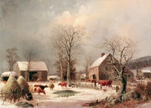 Farmyard in Winter by George Henry Durrie Oil Painting