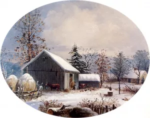 Farmyard in Winter by George Henry Durrie Oil Painting
