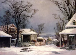 Farmyard, Winter by George Henry Durrie - Oil Painting Reproduction