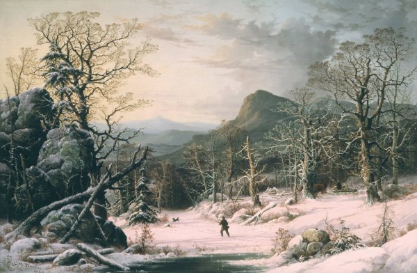 Hunter in Winter Wood  by George Henry Durrie - Hand-Painted Oil Painting Reproduction
