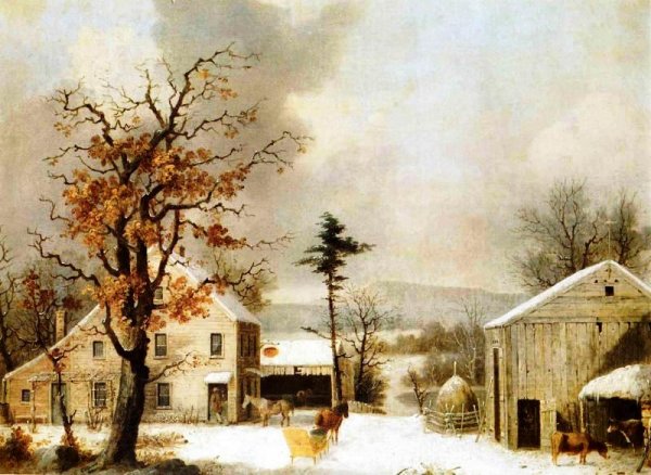 Jones Inn, Winter by George Henry Durrie - Hand-Painted Oil Painting Reproduction