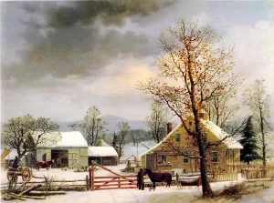 New England Winter Scene by George Henry Durrie Oil Painting