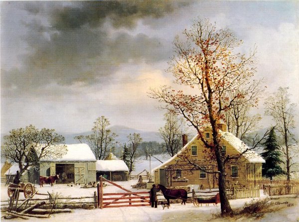 New England Winter Scene by George Henry Durrie - Hand-Painted Oil Painting Reproduction