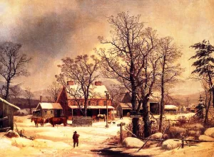 On the Road to Boston by George Henry Durrie - Oil Painting Reproduction