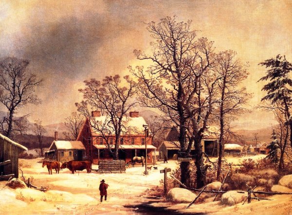 On the Road to Boston by George Henry Durrie - Hand-Painted Oil Painting Reproduction