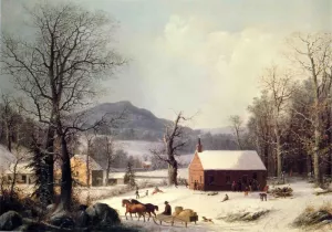 Red School House, Winter by George Henry Durrie Oil Painting